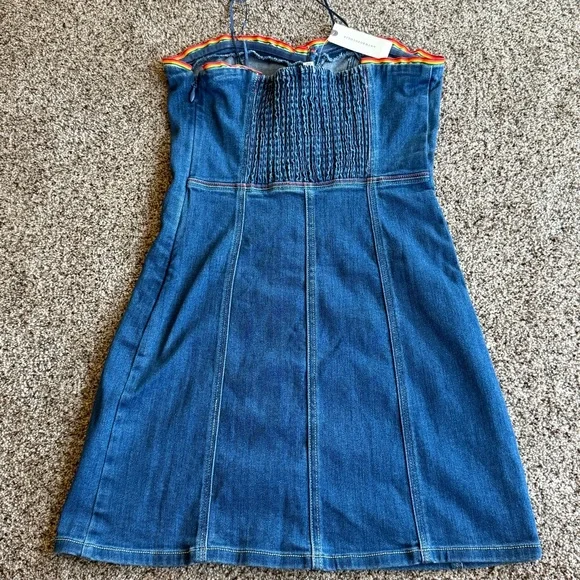 NEW Pilcro Button Front denim strapless dress Rainbow XS $158 RV Anthropologie - Picture 6 of 16